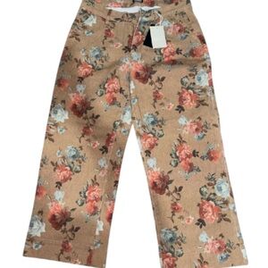 Flamingals Floral Print Mid-rise Wide-leg Cropped Denim Pants